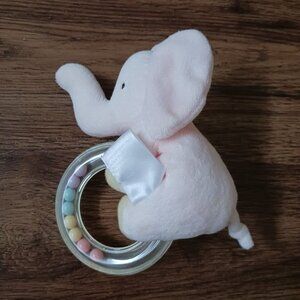 Carters John Lennon Vtg Pink Elephant Stuffed Plush Baby Rattle Toy